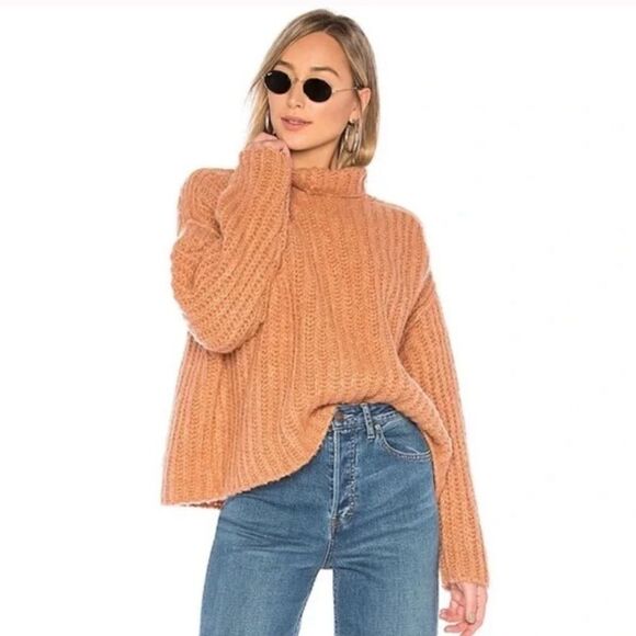 Free People Fluffy Fox Turtleneck Sweater in Papaya Sz Extra Small XS Revolve - Picture 1 of 11